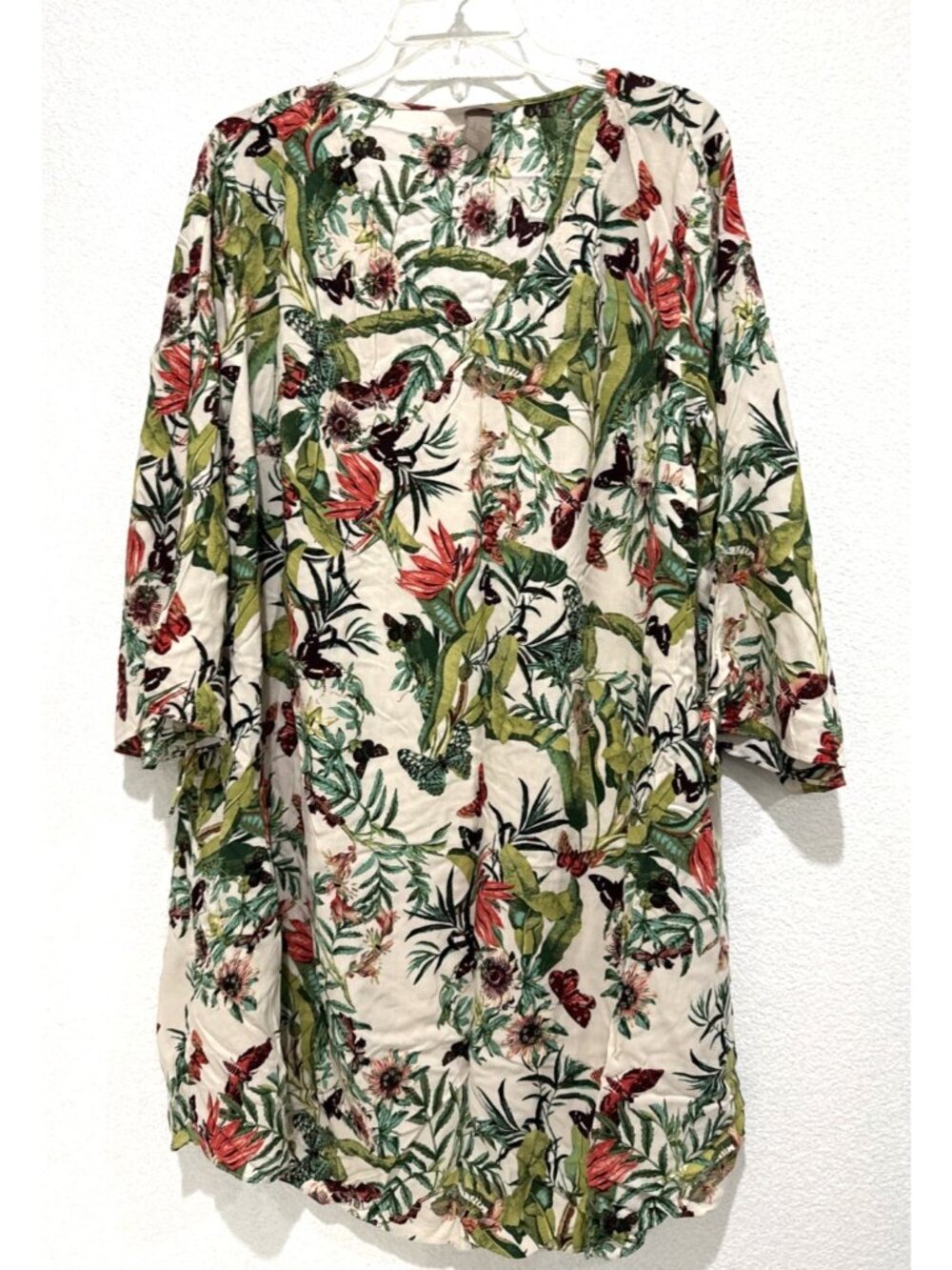 H & M Floral Palm Leaf Hawaiian Tie Sleeve Shift Dress Womens Plus Size 22